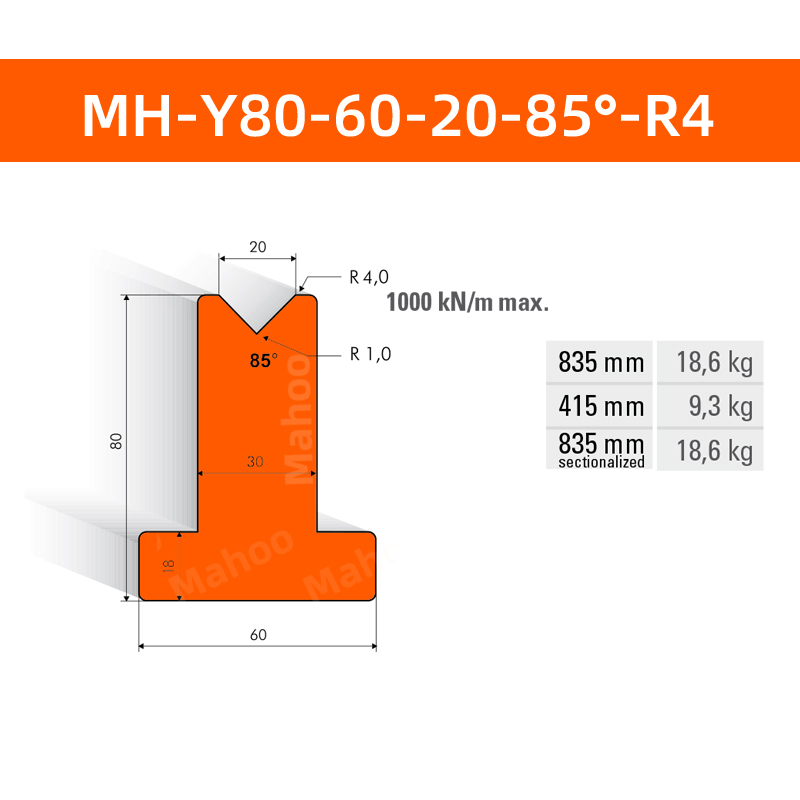 數控折彎下模 MH-Y80-60-20-85°-R4