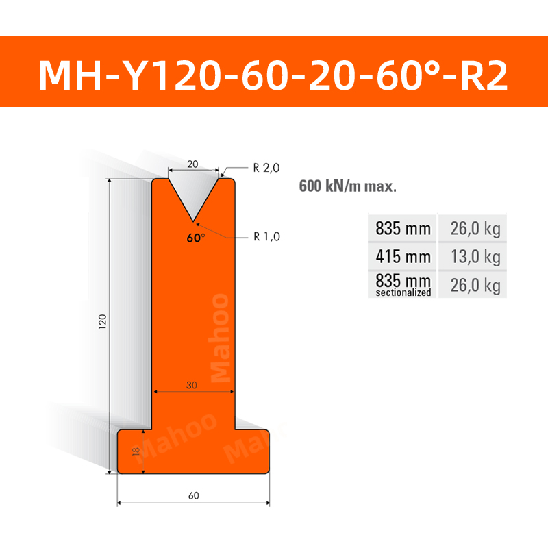 數控折彎下模 MH-Y120-60-20-60°-R2