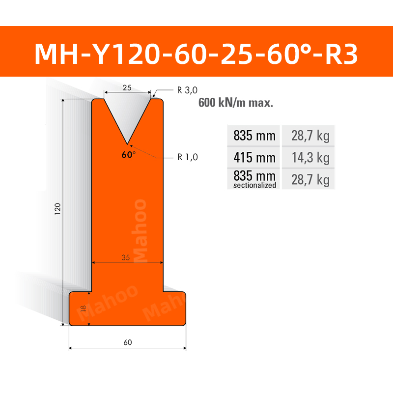 數控折彎下模 MH-Y120-60-25-60°-R3